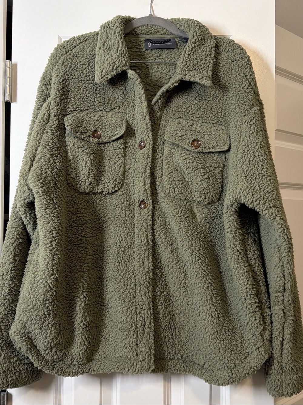 Free Country Olive Green Sherpa Button-Up Jacket